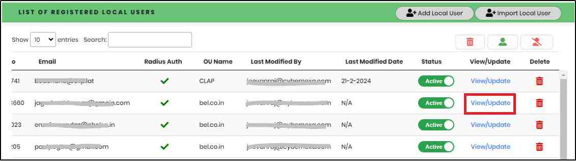 Local Users List View - CyLock